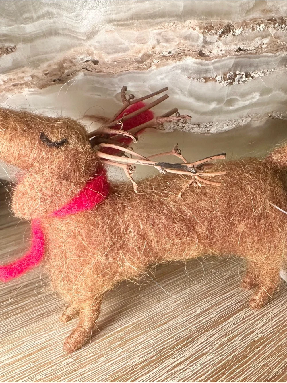 Felted Dachshund Reindeer Christmas Tree Ornament